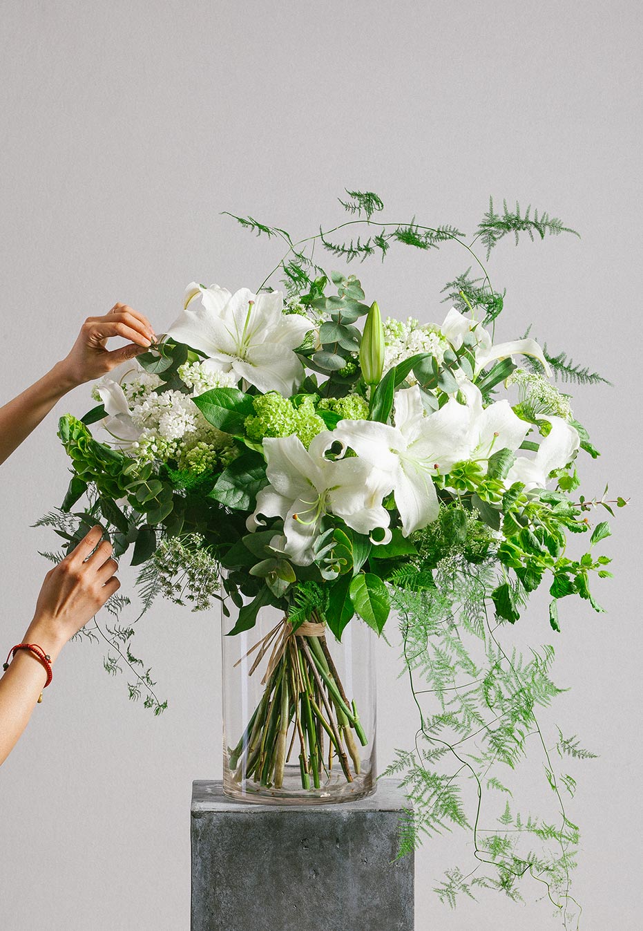 flower bouquet of casablanca lily and lilac by flannel flowers