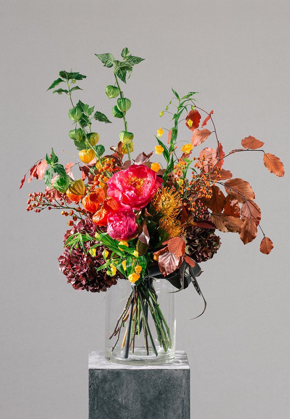 flower bouquet of peony and hydrangea by flannel flowers