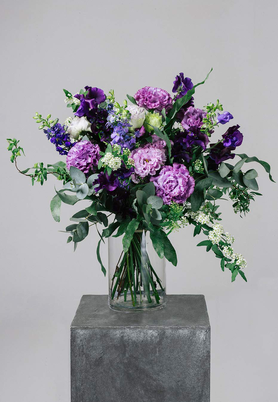  flower bouquet of eustoma and sweet peas by flannel flowers