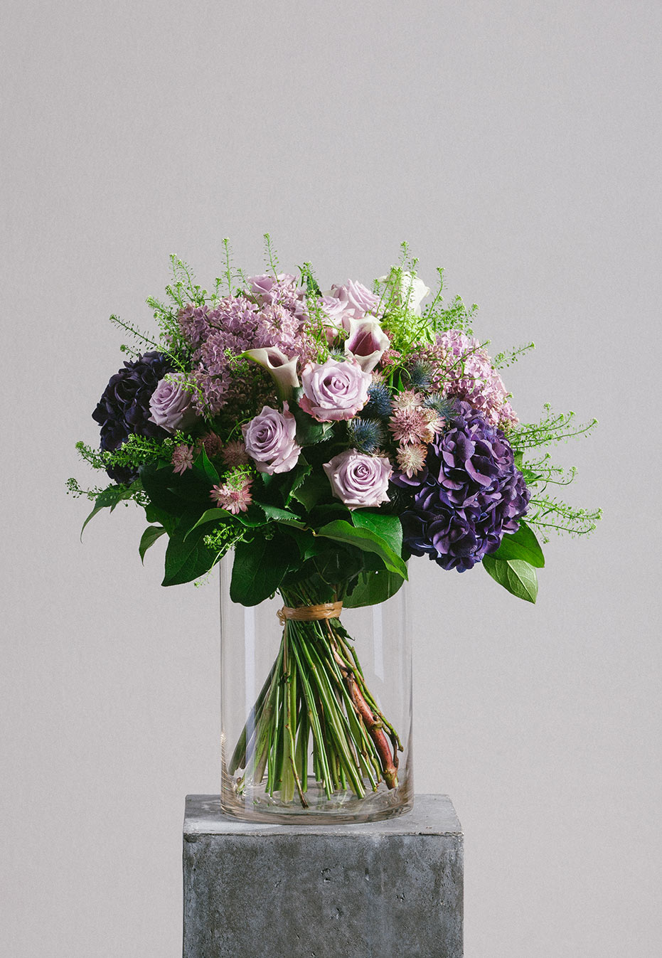 flower bouquet of hydrangea and purple rose by flannel flowers