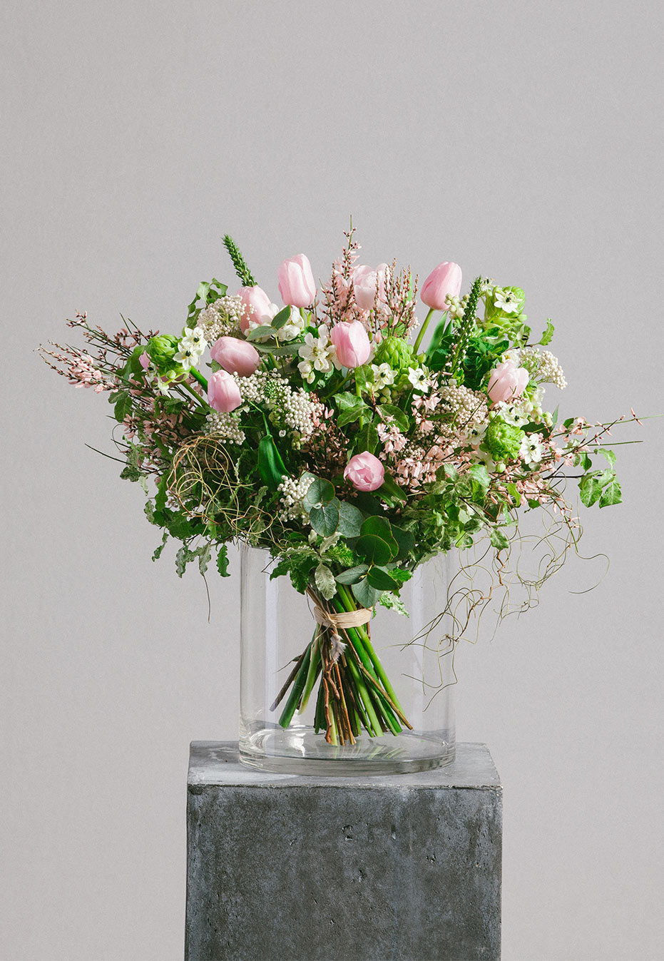 flower bouquet of dutch tulip and riceflower by flannel flowers