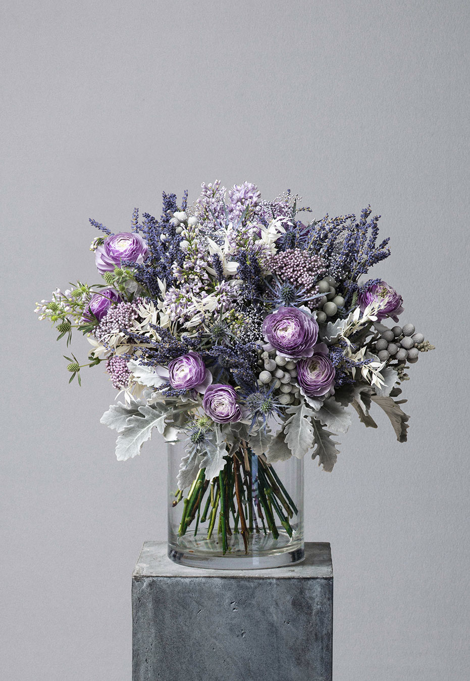 flower bouquet of ranunculus and lavender by flannel flowers